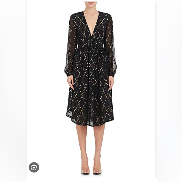 A.L.C.x Barney’s Samantha Deep-V Long-Sleeve Silk Midi Dress Size 6 - Picture 3 of 14